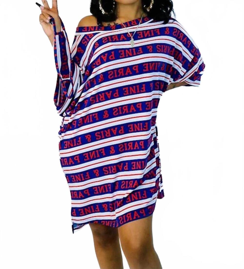 NEW GOOD TIME USA worldwide oversized tunic t-shirt dress in white/red/blue